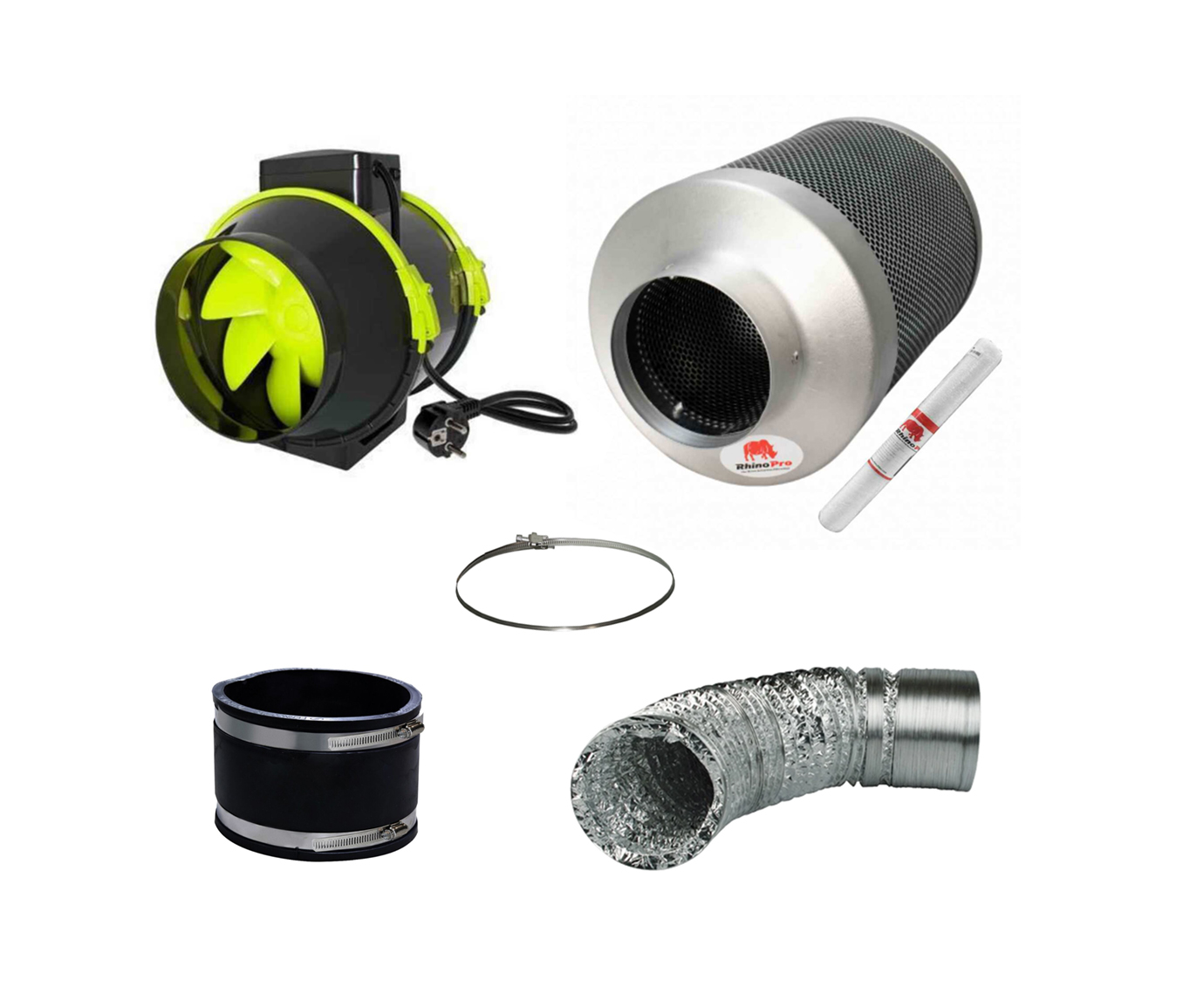 Abluft Komplett Set GHP Pro 2 Stufen 520m³/h 150/160mm mit Secret Jardin Rubber Duct Verbinder